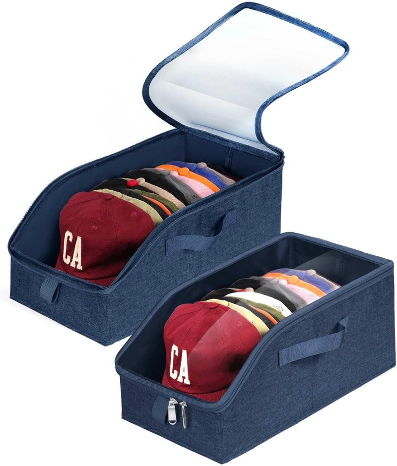 Livelab Hat Organizer for Baseball Caps, Hat Storage Holder Container for Closet Hold Hats with Clear Window, Hat Boxes for Home Storage | 2Pcs Blue - Image 1